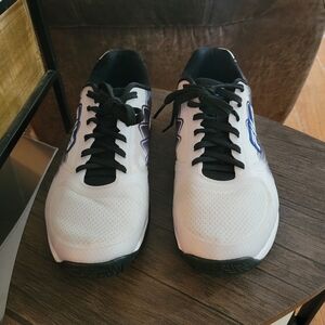 Fila Men's Pickleball White    Athletic Shoes with Black Laces and Blue Logo